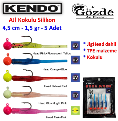Kendo Hook Worm JigHead+Lrf Silikonu 1.5 gr + 4.5 cm (5 Adet) resmi