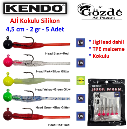 Kendo Hook Worm JigHead+Lrf Silikonu 2 gr + 4.5 cm (5 Adet)  resmi
