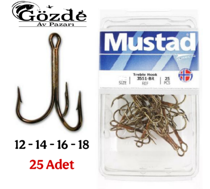 Mustad 3551-BR 3'lü Olta İğnesi ( Frangulli ) 25 Adet  resmi
