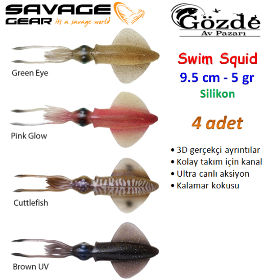 Savage Gear Swim Squid 9.5cm 5 gr 4 Adet Silikon Yem resmi