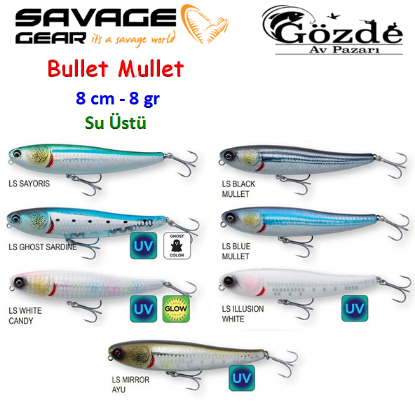 Savage Gear Bullet Mullet 8 cm 8 gr ( Su Üstü )  resmi