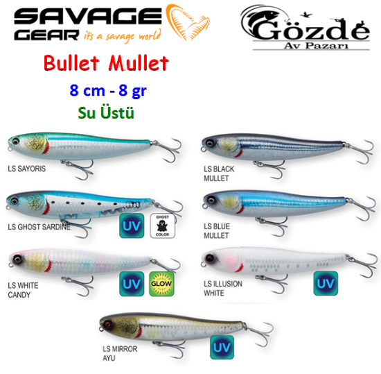 Savage Gear Bullet Mullet 8 cm 8 gr ( Su Üstü )  resmi