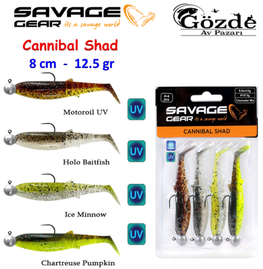 Savage Gear Cannibal Shad 8 cm 5 gr+7.5 gr Silikon Clear  resmi